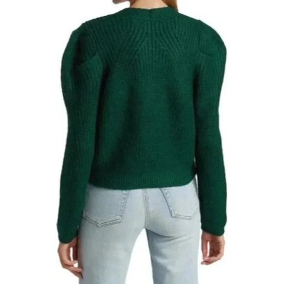 Design History Green Rib Knit Puff Sleeve Button Down Cardigan Sweater XS - Picture 2 of 6